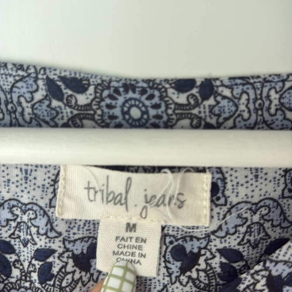 Tribal Jeans Elegant Gray Patterned Women's Top Blouse medium - Picture 2 of 6